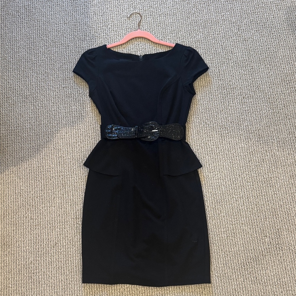 BCX Black Midi Dress with Textured Belt